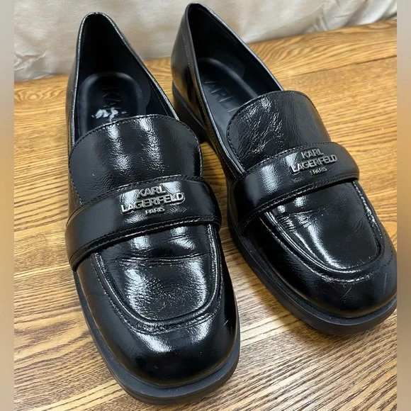 Karl Lagerfeld Paris Womens Madlen Black Leather Loafer Flats – US 8.5M / EU 39B - Picture 3 of 12